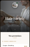 Page pro d'une coiffeuse déjà en ligne sur Afflua