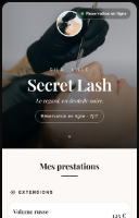 Page pro d'une tech de cils déjà en ligne sur Afflua